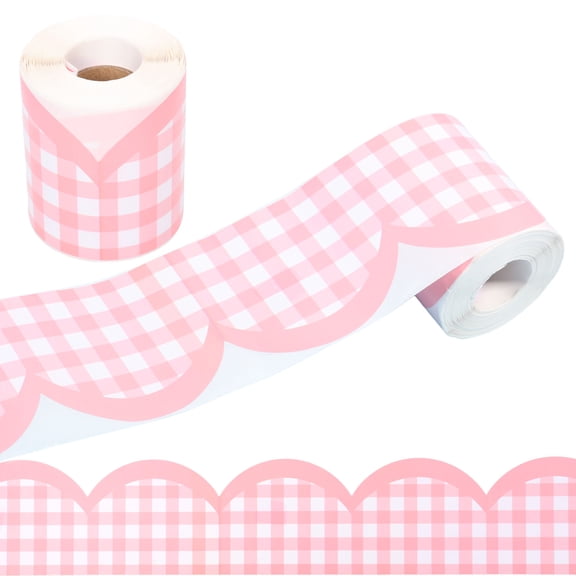 2 Roll 69/65.6 Ft Scalloped Bulletin Board Border Colorful or Pink Plaid Decoration Border for Chalkboard Wall Classroom Back to School Decor