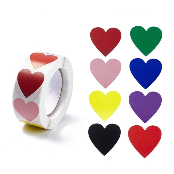 2 Roll 8 Colors Paper Heart Sticker Rolls Valentine's Day Decals for Envelope Card Making Mixed Color 25x25mm about 500pcs/roll