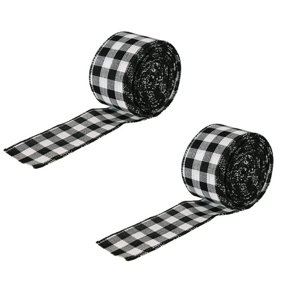 2 Roll Christmas Wrapping Ribbon, Christmas Buffalo Plaid Ribbon, Wired Edge Burlap Check Gingham Wreath Tree Decor for DIY Craft Party Decor 2 in x 2m