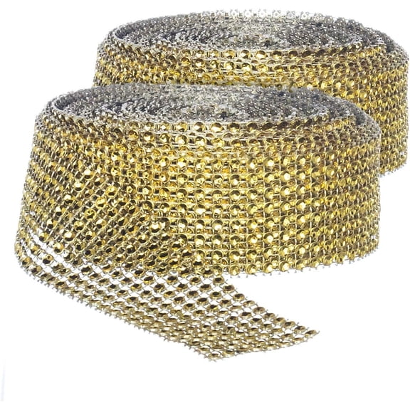 2 Roll Gold Rhinestone Diamond Bling Wrap Ribbon 8 Rows Wedding Cake Party Decoration