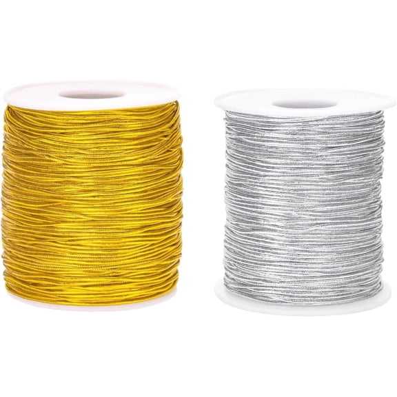2 Roll Gold Silver Elastic Cord Metallic Tinsel Stretch Ribbon Braiding Rope Gift Wrapping