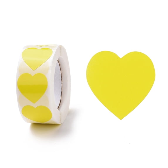 2 Roll Heart Paper Stickers Adhesive Labels Roll Stickers Gift Tag for Envelopes Party Presents Decoration Yellow 25x24x0.1mm 500pcs/roll