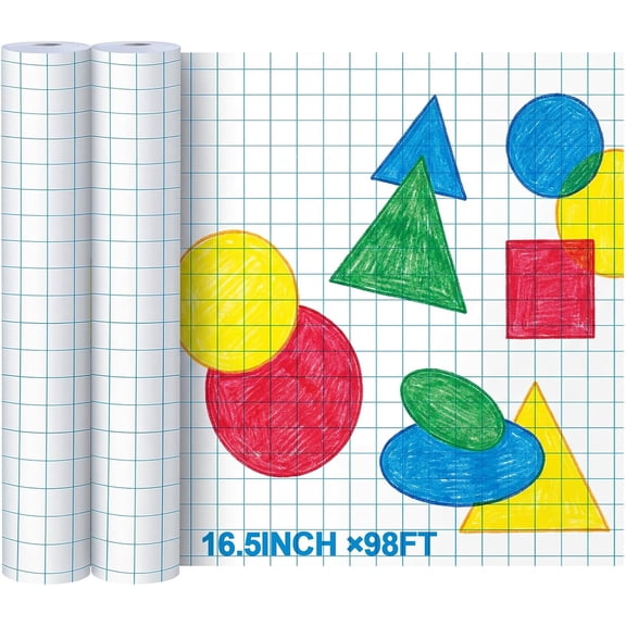 2 Roll Large Grid Graph Paper 1" Grid 16.5 Inch x 98ft Pattern Paper