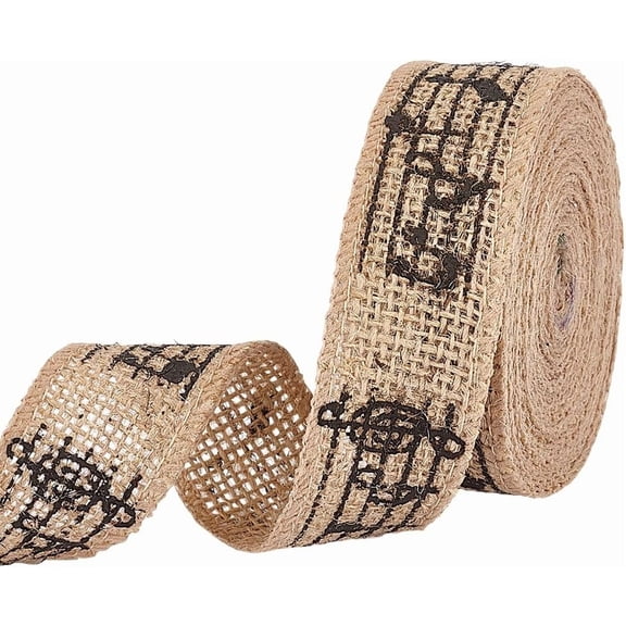 2 Roll Musical Note Print Burlap Ribbons Tan 1-1/8 inch(30mm) about 5.47 Yards(5m)/Roll