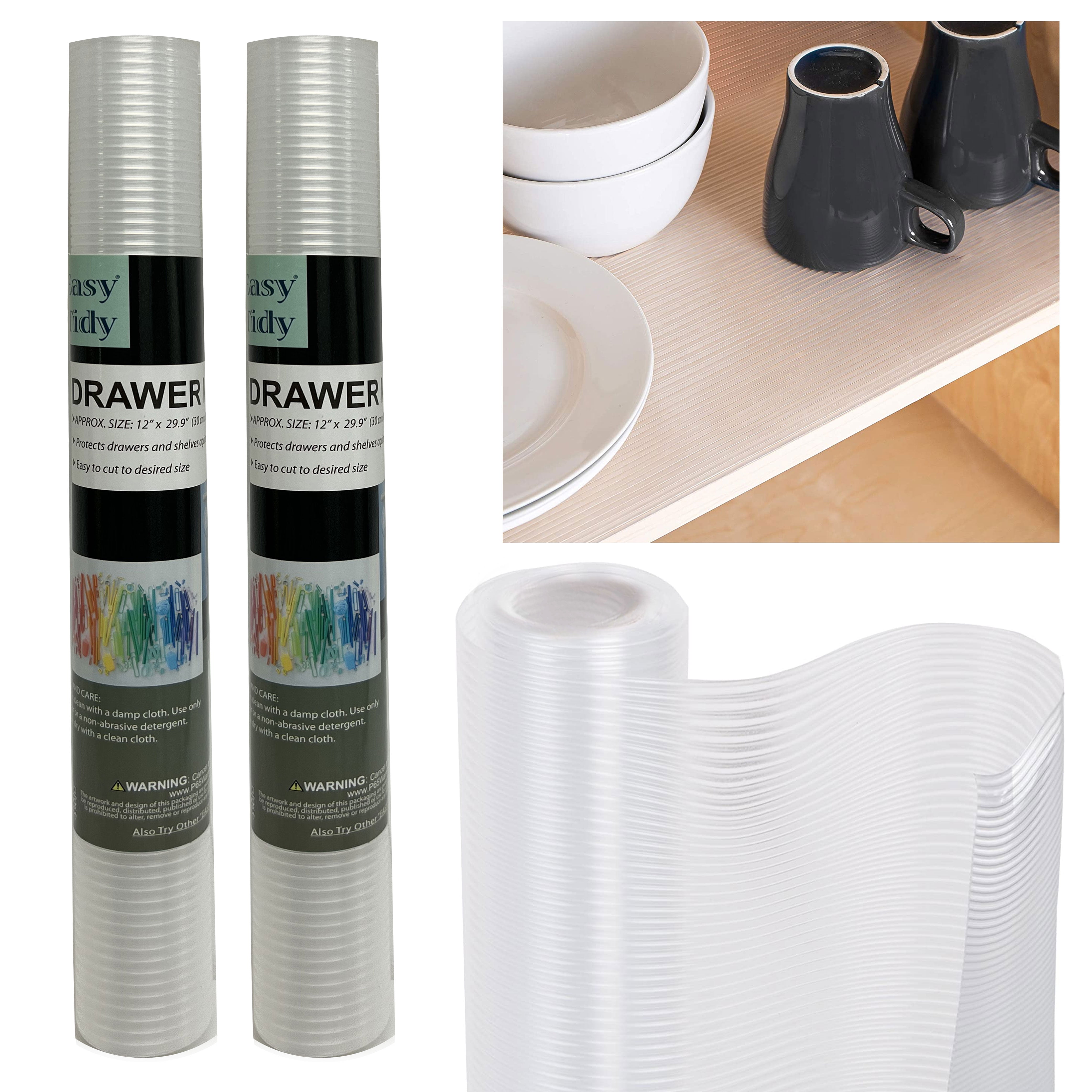 2 Roll Non Adhesive Drawer Liner No Slip Grip Ribbed 12"X30" Shelf Mat ...
