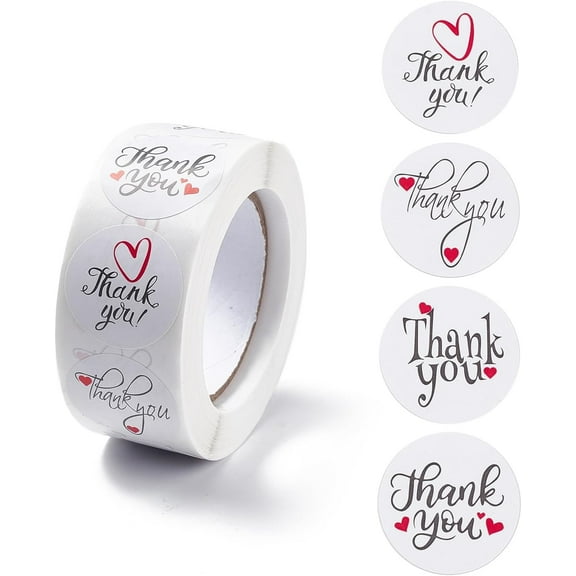 2 Roll Paper Thank You Gift Sticker Rolls Round Dot Decals for Journaling Scrapbooking Crafting DIY Projects Diaries and Art Supplies Heart Pattern White 25mm 500pcs/roll Making DIY