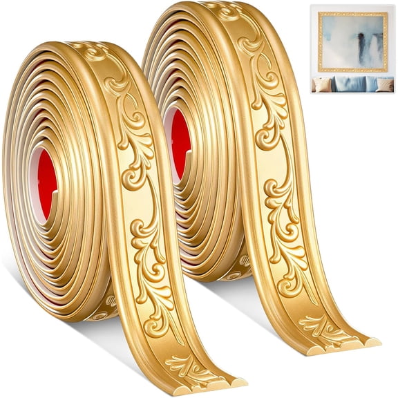 2 Roll Peel and Stick PVC Crown Molding Trim Flexible Molding Trim Self Adhesive 13.1 ft x 1.8 Inch Wallpaper Wall Border Mirror Frame Baseboard Cabinet for Home Decor Edge Background