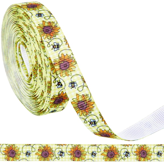 2 Roll Polyester Bees Printed Grosgrain Ribbons Gift Wrapping Light Yellow 3/8 inch(10mm) about 5.00 Yards(4.57m)/Roll