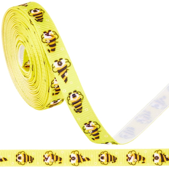 2 Roll Polyester Bees Printed Grosgrain Ribbons Gift Wrapping Yellow 3/8 inch(10mm) about 5.00 Yards(4.57m)/Roll