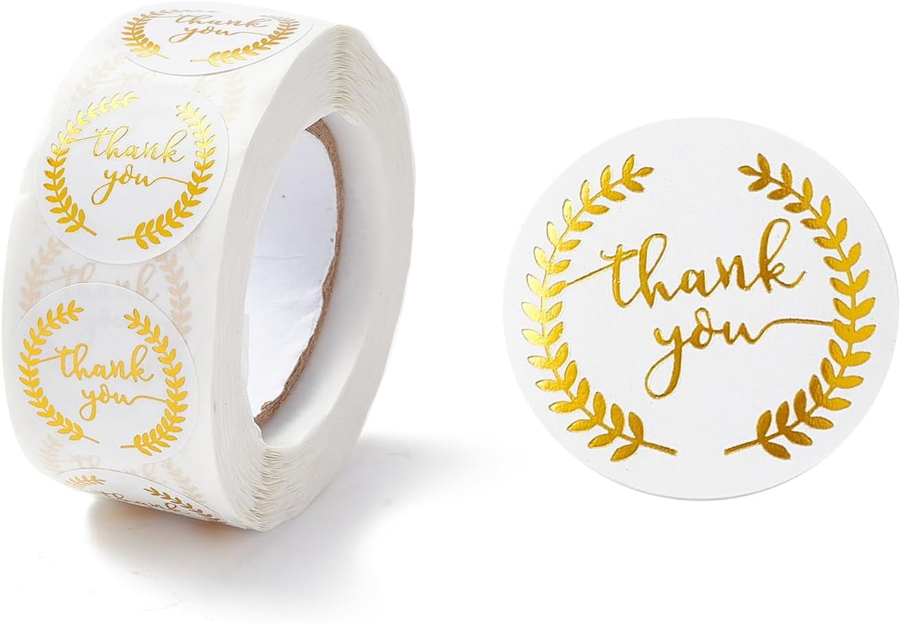 Wide Sticker 2 Roll Thank You Stickers Roll Flat Round Paper Purchase Tag Stickers ...
