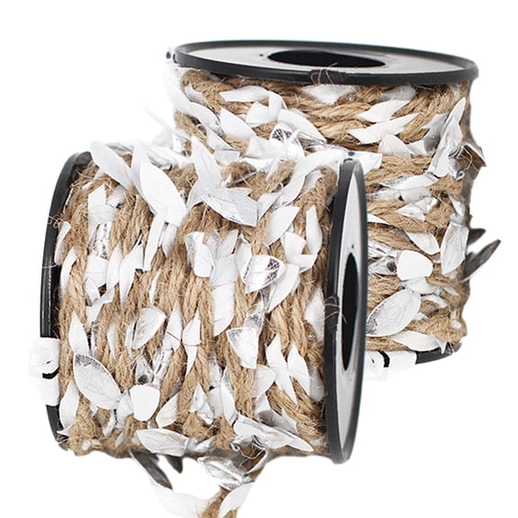 2 Roll Twine Green Leaf Jute 5MM Rope Hemp Burlap Ribbon String Heavy Duty Hanging Gardening Decoration or for Arts and Crafts - silvery