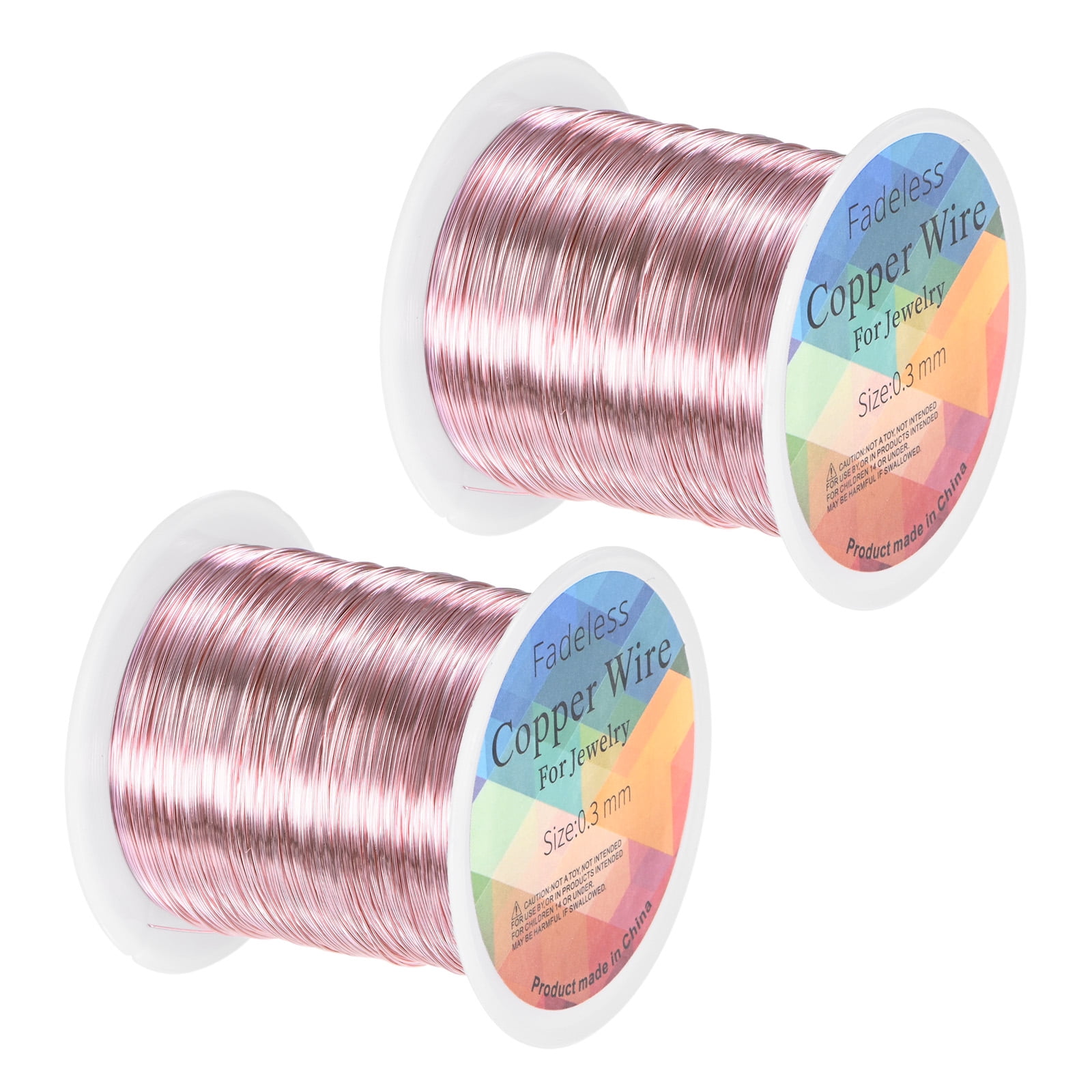 Uxcell 2 Rolls 0.3mm Jewelry Wire 28 Gauge 328FT Copper Beading Wire Jewelry Making Planting Weaving DIY 100M Rose Golden
