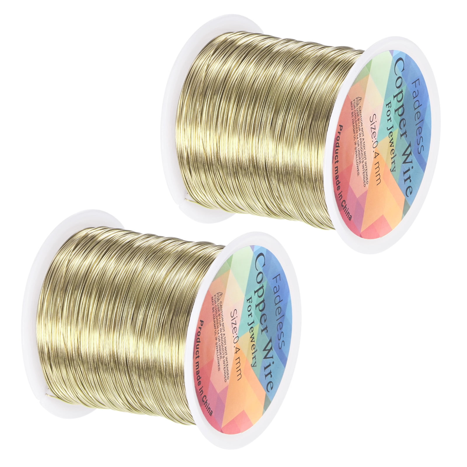 Uxcell 2 Rolls 0.4mm Jewelry Wire 26 Gauge 328FT Copper Beading Wire Jewelry Making Planting Weaving DIY 100M Light Golden