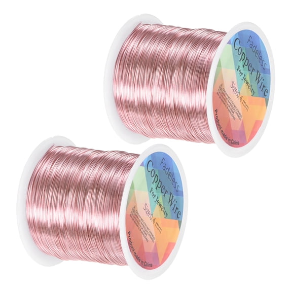 Uxcell 2 Rolls 0.4mm Jewelry Wire 26 Gauge 328FT Copper Beading Wire Jewelry Making Planting Weaving DIY 100M Rose Golden