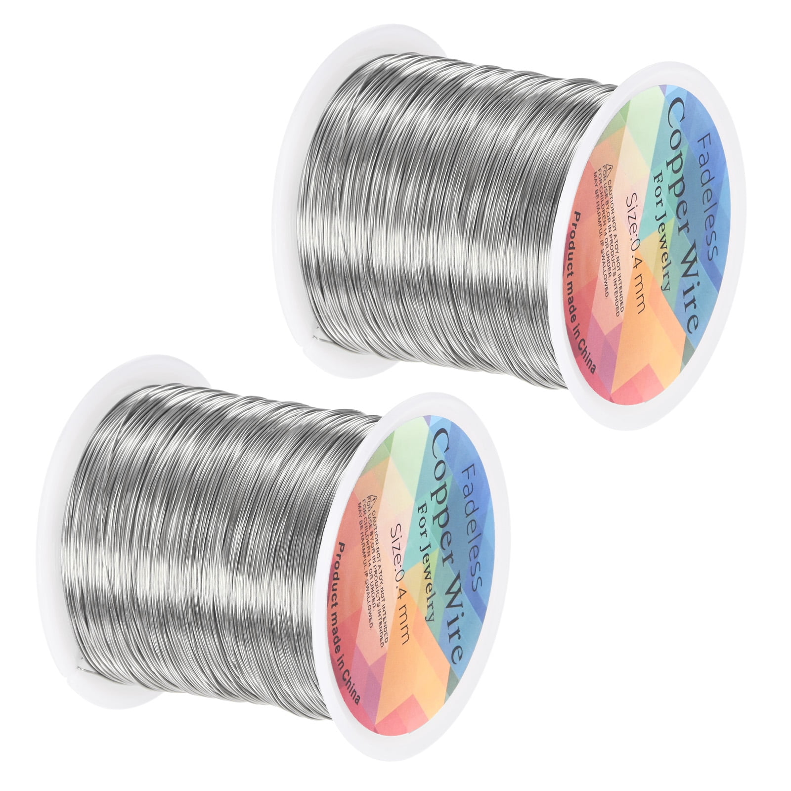 Uxcell 2 Rolls 0.4mm Jewelry Wire 26 Gauge 328FT Copper Beading Wire Jewelry Making Planting Weaving DIY 100M Silver White