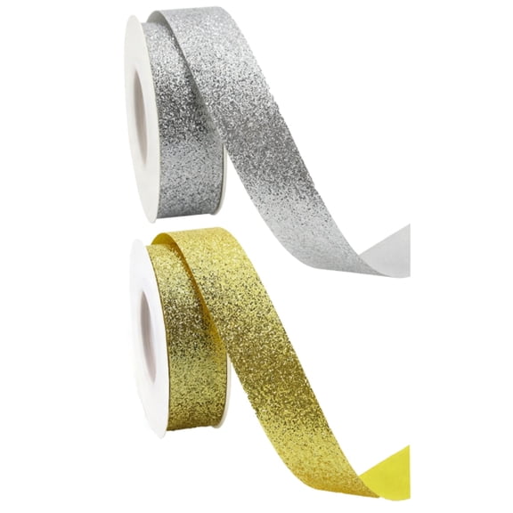 Unbranded Christmas Ribbon Glitter Cut Edge Sparkle for Gift Wrapping, Xmas Tree, Home Crafts Decor, 2 Rolls, 1.5 Inch x 10 Yard