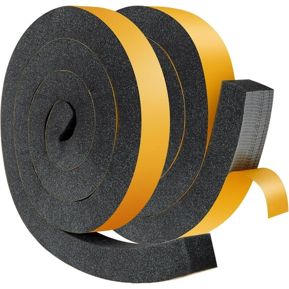 2 Rolls 1-1/2 Inch W x 1-1/2 Inch H Foam Weather Stripping with Adhesive 6.5 ft Black Foam Density Closed Cell Tape Seal for Uneven Gaps Doors Windows