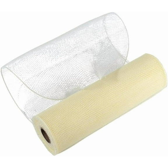 2 Rolls 10.24 Inch 20 Yards Light Yellow Mesh Fabric Decoration Cream Christmas Tree Netting Trim Sheer Transparent Plastic Ribbon Roll