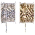 thumbnail image 1 of 2 Rolls 10 Yard 2.6mm Crystal Rhinestone Close Chain Clear Trimming Claw Chain Sewing Craft about 2740pcs Rhinestones - Crystal AB (Silver & Gold Bottom), 1 of 7