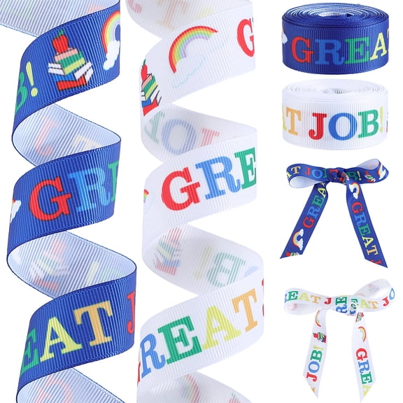 2 Rolls 10 Yards 2 Style School Grosgrain Ribbons Back to School Ribbon 7/8 Inch Wide Great Job Print Fabric Crafting Gift Wrap Ribbons