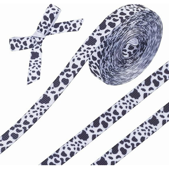 2 Rolls 10 Yards 3/8 Inch Animal Print Ribbon Cow Printed Thin Polyester Ribbons Black White Grosgrain Ribbon Bulk for Sewing Making Crafts Wreaths Garlands Gift Wrapping Home Decor Supply Black