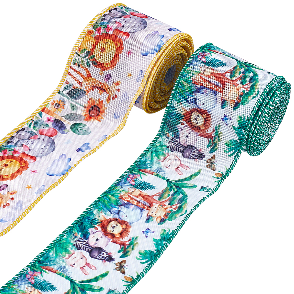 2 Rolls 10 Yards Cute Jungle Animals Wired Edge Ribbon 2-1/2 inch ...
