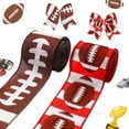 thumbnail image 1 of 2 Rolls 10 Yards Football Wired Edge Ribbons, 2.5inch American Football Red White Stripe Burlap Ribbons, Fall Brown Sport Ribbon for Super Football Bowl DIY Craft Fall Wreath Bow Decor, 1 of 4