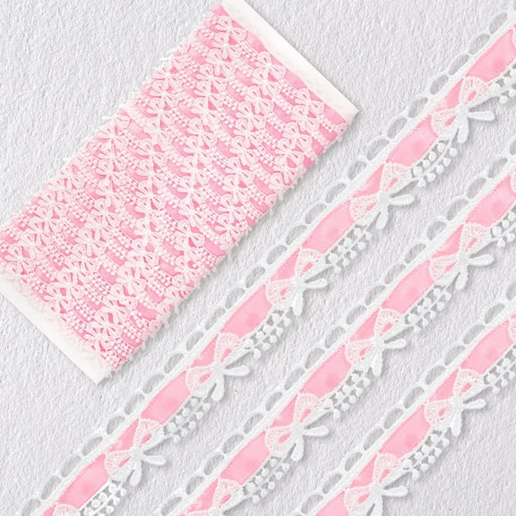 2 Rolls 10 Yards Lace Ribbon Pink Trim for Sewing White Ruffle Trim 0.7" Bow Ruffle Fabric Ribbon Sewing Supplies for DIY Craft Making Scrapbooking Gift Wrapping Decorations