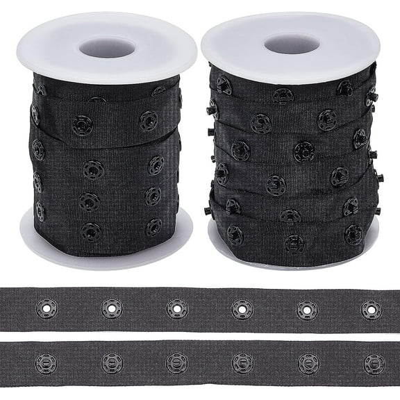 2 Rolls 10 Yards/Roll Black Snap Button Tape Polyester Snap Button Trim Sewing Snap Fastener Tape Snap Ribbon Fasteners for DIY Clothing Sewing Accessories