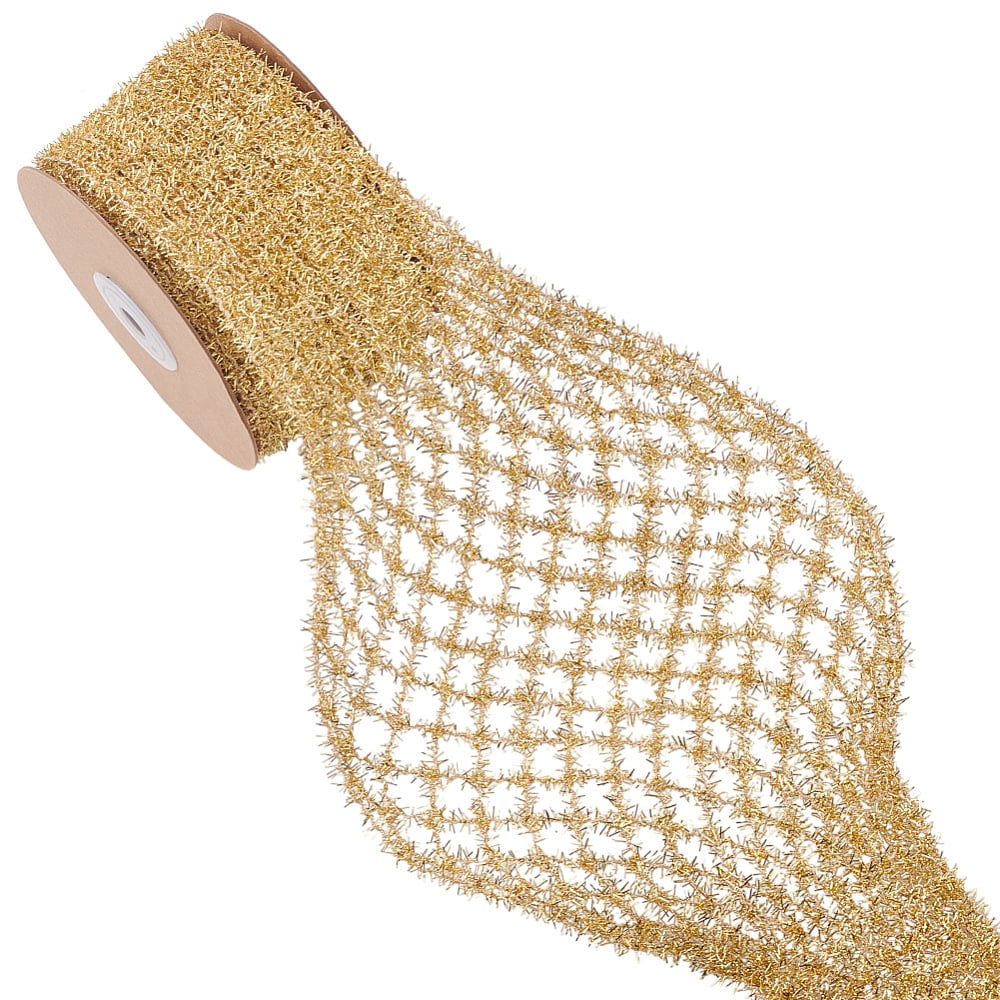 2 Rolls 10 Yards Silver Mesh Ribbon 2-1/4 Inch Sparkling Glitter Mesh Wired Ribbon Stretchable Glitter Christmas Ribbons