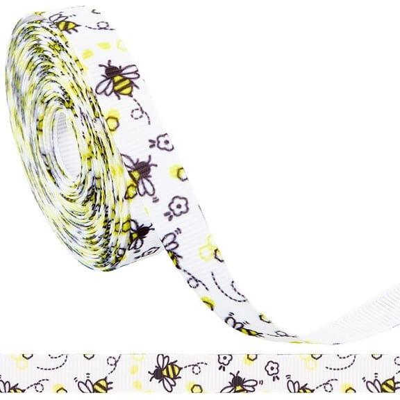 2 Rolls 10 Yards White Bee Pattern Printed Ribbon Roll Thin Grosgrain Fabric Vintage Spring Floral Trim Polyester Ribbons
