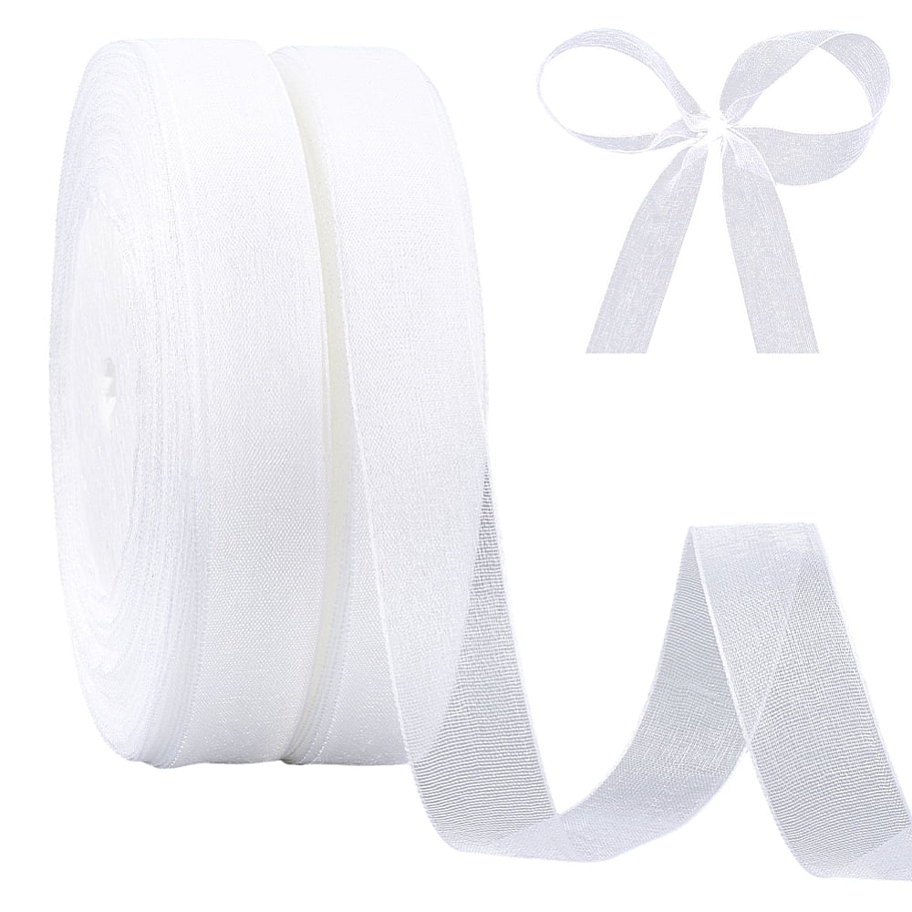 Yarn Mesh Ribbon 2 Rolls 100 Yards 5/8 Inch Thin White Sheer Organza Ribbon Transparent ...