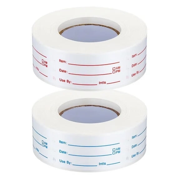 2 Rolls of 1000 Removable Food Stickers,Food Storage Labels for Lab Reminder,Freezers,Food Prep Labels,1 x 2 Inch,Prep Labels for Jars,Pantry,and Food Containers (Red,Blue)