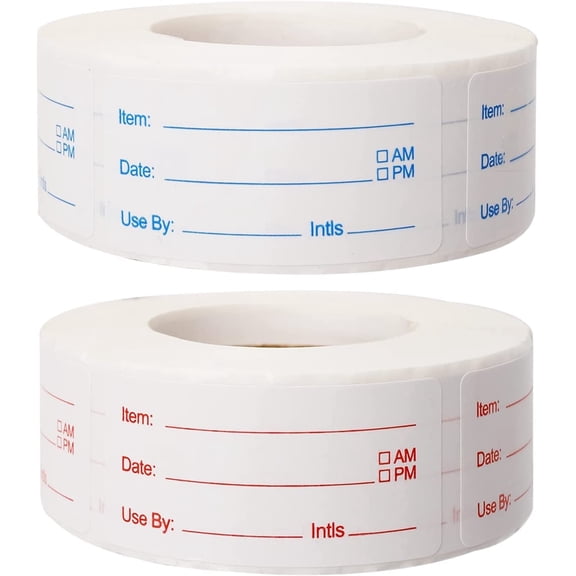 HuiJuMei 2 rolls 1000 pieces Removable Food Labels, 1 inch x 2 inch Date Stickers for Freezer, Refrigerator Food Containers - Easy to write on