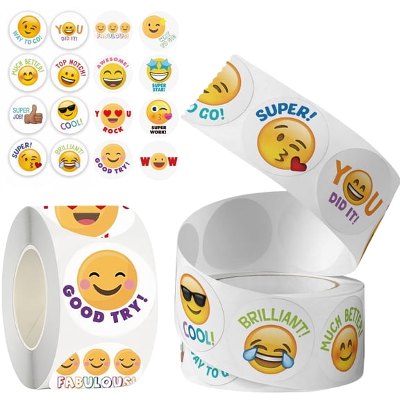 2 Rolls 1000PCS Motivational Reward Smiley Face Stickers for Teachers, Classroom Supplies