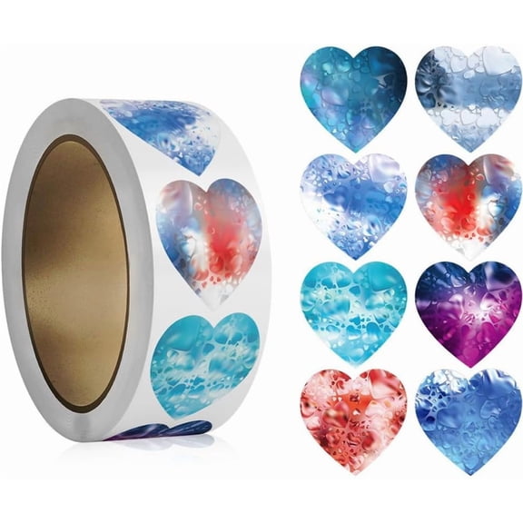 2 Rolls 1000Pcs Heart Paper Stickers 57x28mm Blue Adhesive Labels Wedding Crafting Scrapbooking Decorative Presents for Party Envelopes Seals Gift Packaging Blue