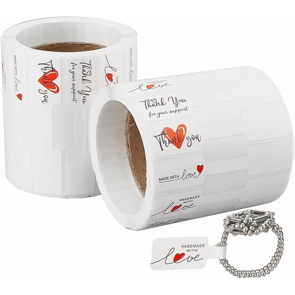 2 Rolls 1000pcs Price Label Stickers Jewelry Price Tags Stickers Roll Mixed Designs Rectangular Labels for Necklace Bracelet Ring Jewelry Display White