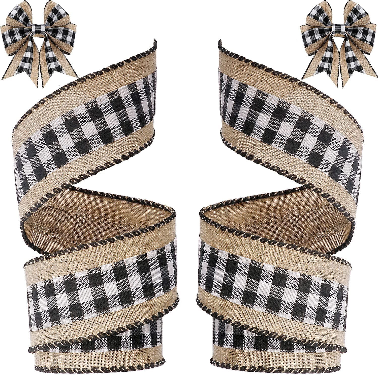 Broad Ribbon 2 Rolls 12 Yards Buffalo Plaid Ribbons Burlap Wired Edge Plaid Ribbons ...