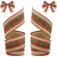 thumbnail image 1 of 2 Rolls 12 Yards Buffalo Plaid Ribbons Burlap Wired Edge Plaid Ribbons 1.5 Inch Wide Check Gingham Fabric Craft Ribbon for Gift Wrapping DIY Bows Decoration Home Party Decor, 1 of 4