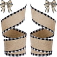 thumbnail image 1 of 2 Rolls 12 Yards Buffalo Plaid Ribbons Burlap Wired Edge Plaid Ribbons 1.5 Inch Wide Check Gingham Fabric Craft Ribbon for Gift Wrapping DIY Bows Decoration Home Party Decor, 1 of 4