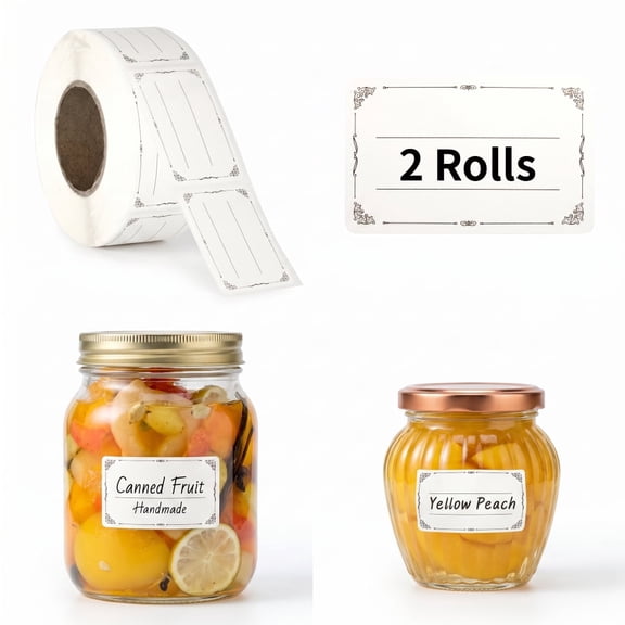 2 Rolls 1200 Pcs Removable Food Labels, 1.2" x 2" Water Oil Resistant Freezer Stickers for Refrigerator Pantry Containers Jars Jams Bottles