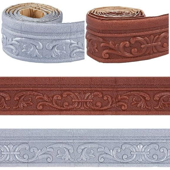 2 Rolls 165 x 3.15 inch Flexible Crown Molding Trim Peel and Stick Wall Edge Trim Self-Adhesive Ceiling Floor Cabinet Tile Edging Moulding XPE Foam Decorative Border for Home Hotel Mirror