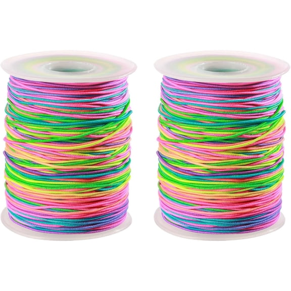 2 Rolls 1mm Rainbow Stretchy Bracelet String, Sturdy Elastic Cord for Bracelet/Jewelry Making, Necklaces and Beading (328 Feet/Roll)