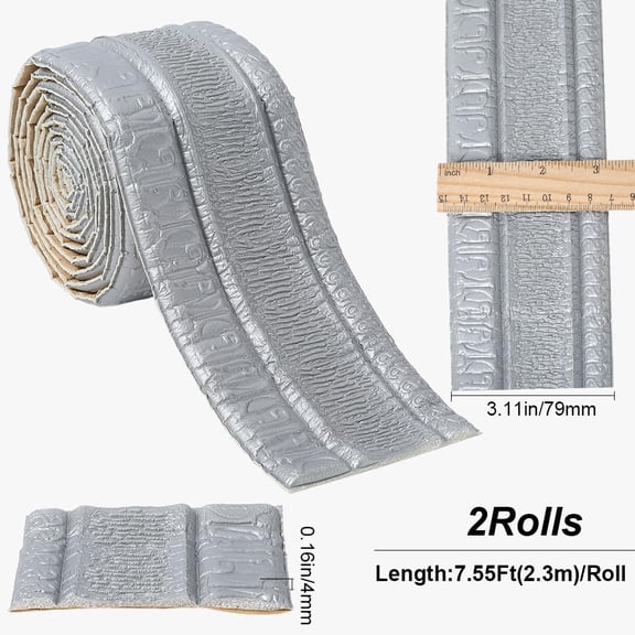 2 Rolls 2.3mx79mm 3D Wall Edging Foam Flexible Wallpaper Border Silver Gray Crown Molding Peel and Stick Mirror Edging Frame Lines Wall Base Ceiling Baseboard for Home Furniture DIY Decor