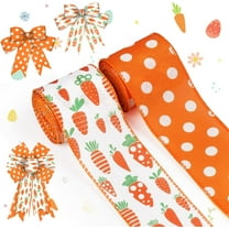 2 Rolls 2.5" × 5 Yd Easter Ribbon, Easter Bunny Carrot Wired Ribbon, Orange Dot Ribbon for Spring Wreath DIY Crafting Gifts Wrapping Easter Party Decoration