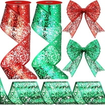 2 Rolls 2.5 Inch x 10 Yard Glitter Wire Mesh Ribbon Sparkle Metallic Sequin Wired Ribbon for Crafts Christmas Tree Bows Gift Wrapping Wreath Holiday Decor