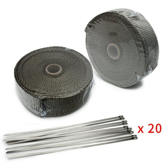 2 Rolls 2" 50Ft Lava Titanium Basalt Exhaust Wrap Header Pipe Heat Wrap Ties Kit