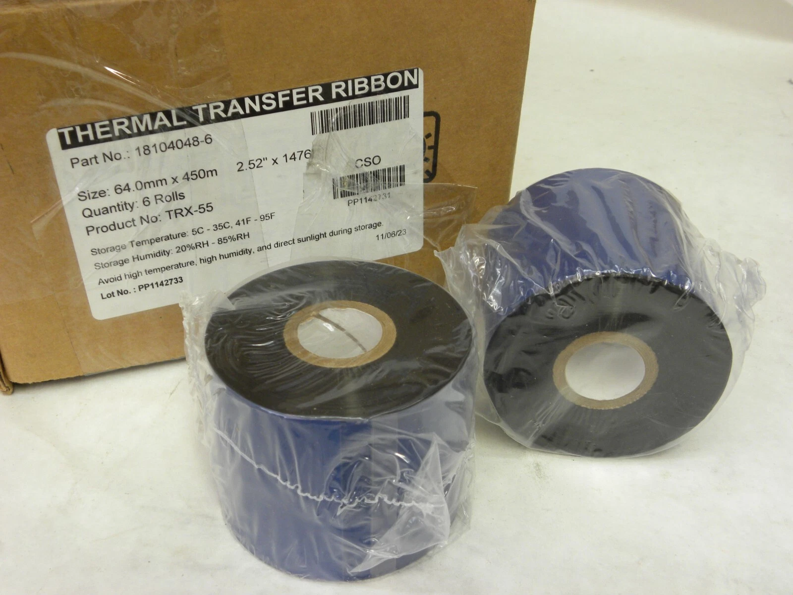 BUTTERFLY- 2 Rolls- 2.52" X 1476' Trx 55 Resin Wax Thermal Transfer Ribbons For Zebra