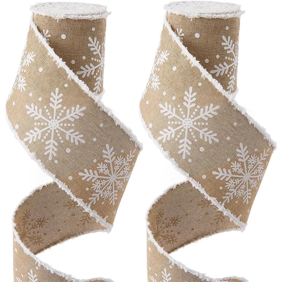 2 Rolls 2.64 Inch Christmas Snowflake Wired Edge Ribbon 5 Yards Winter ...