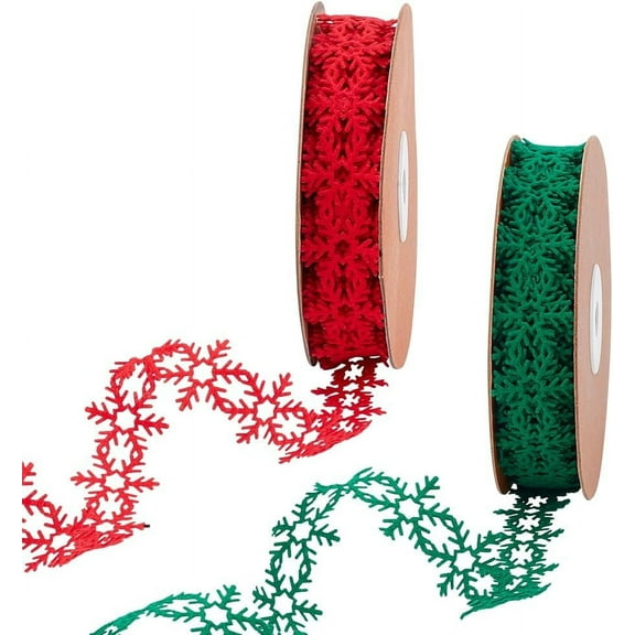 2 Rolls 2 Colors Christmas Snowflake Felt Lace Trim Polyester Snowflake Trim Embellishment for Christmas Party Decoration Mixed Color 1 inch(24mm) about 10.94 Yards(10m)/Roll 1 roll/color